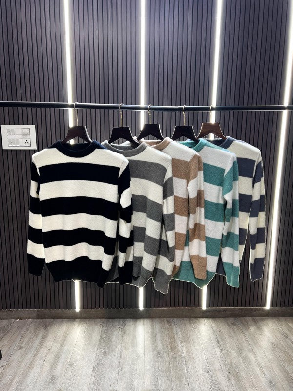 ZAR A PREMIUM KNITTED STIRPES PULL OVER BROWN