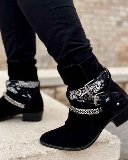 AMIR_I BANDANA TRIMMED BLACK ANKLE BOOT