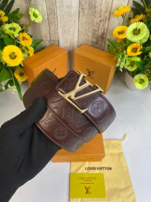LOUIS VUITTON EMBOSE BROWN BELT WID OG BOX
