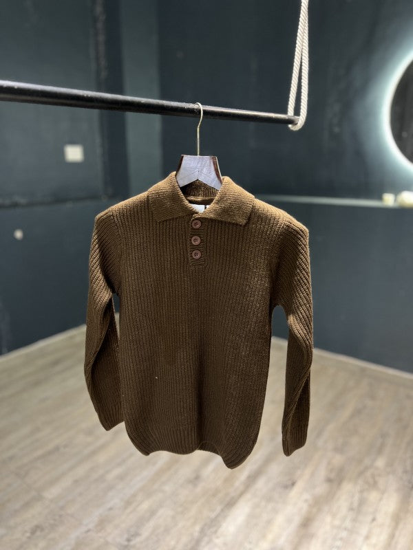 ZAR A PREMIUM KNITTED POLO SWEATER BROWN