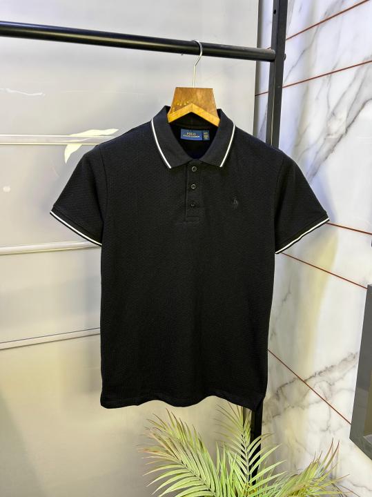 Sale Ralph_Lauren Polo Black Imported Knitted Premium Collar T-shirt F2489-BL