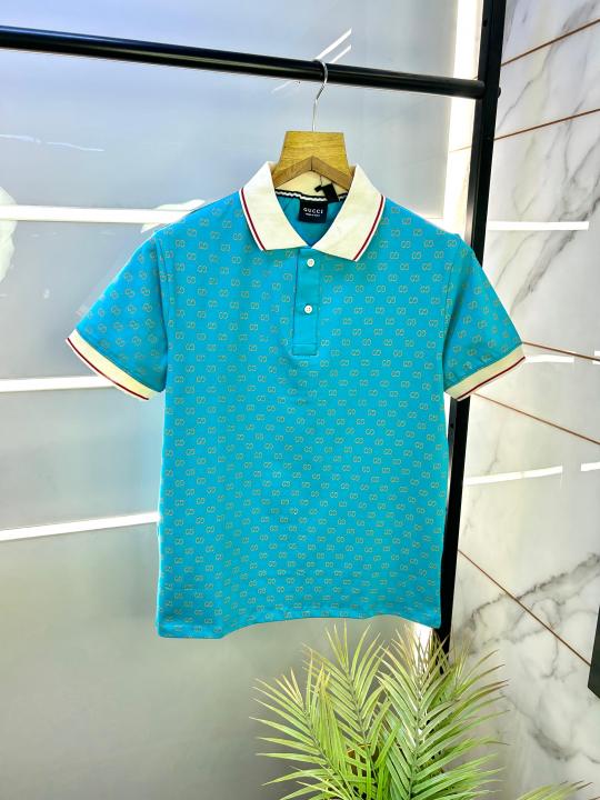 Sale Gucc i Sky Imported Monogram Polo Neck Premium Collar T-shirt F2540-SK
