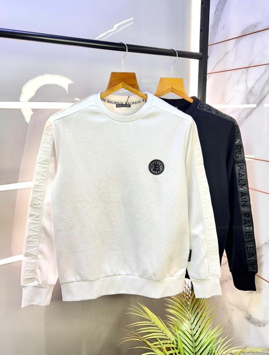 Balmai n Paris Embossed Print Imported White Super Premium Sweatshirts F2193-WH