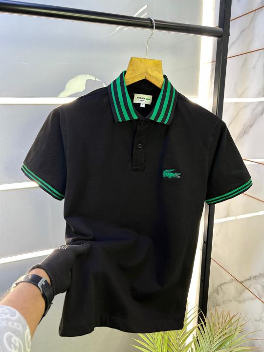 Sale Lacost e Embroidery Logo Black Polo Premium Collar Neck T-shirt F2586-BL