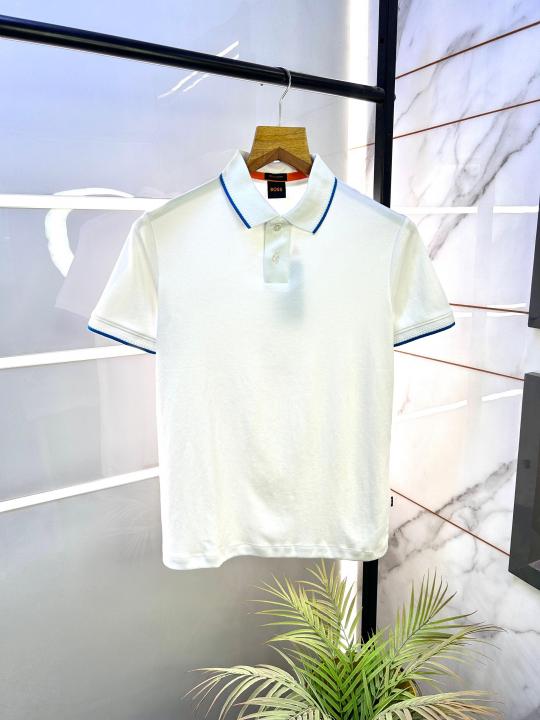 Sale Hugo_Boss White Polo Premium Collar Neck T-shirt F2651-W1