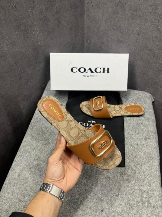 Coach Monogrammed Leather Slide Brown With OG Box Dust Cover A1892 Brown