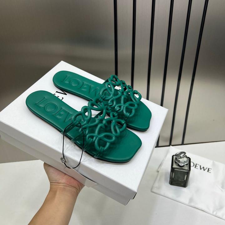 Loewe Petal Anagram Green Slides For Women With Original Box And Dust Cover Green 2506