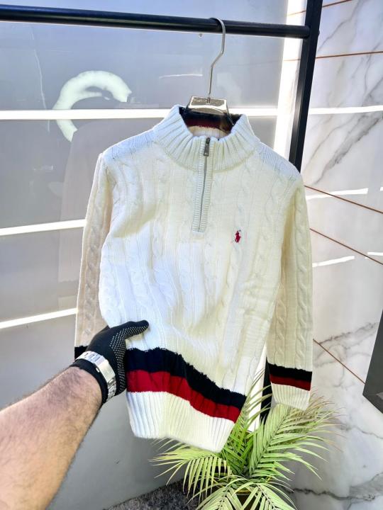 Ralph_Lauren White Imported knitted Super Premium High Neck Pullovers F3180-WH