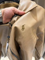 Ralph_Lauren Chest Logo Leather Jacket Camel Brown