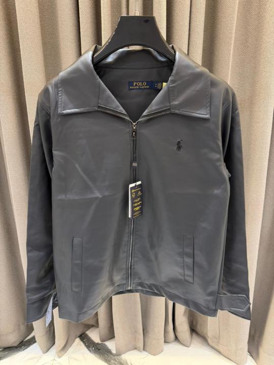 Ralph_Lauren Chest Logo Leather Jacket Stone Grey