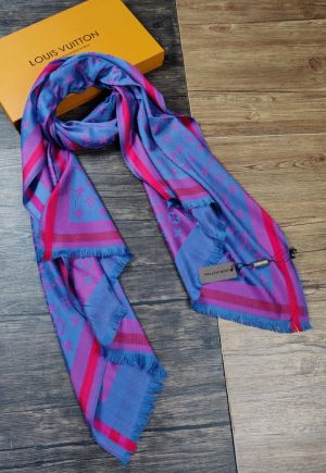 Louis Vuitton Blue Pink Monogram Stripe Design Elegant Scarf Pashmina Cotton With Box Polythene