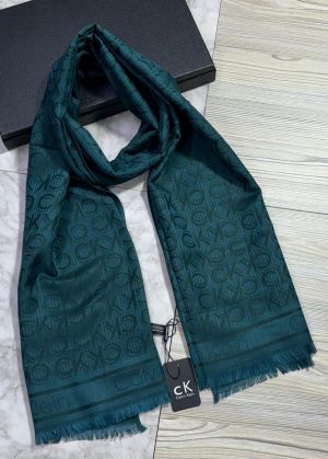 Calvin Klein Green Tonal Ck Monogram Logo Luxury Cotton Pashmina Scarf With Polythene
